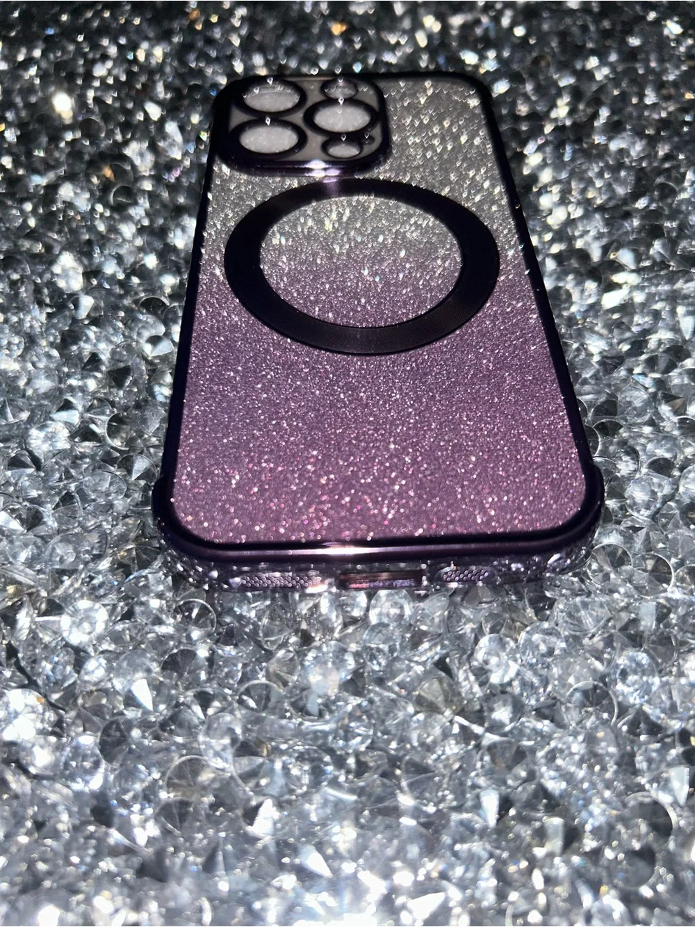 iPhone 15 pro Purple Glitter Magnetic Phone Case with Camera Protection